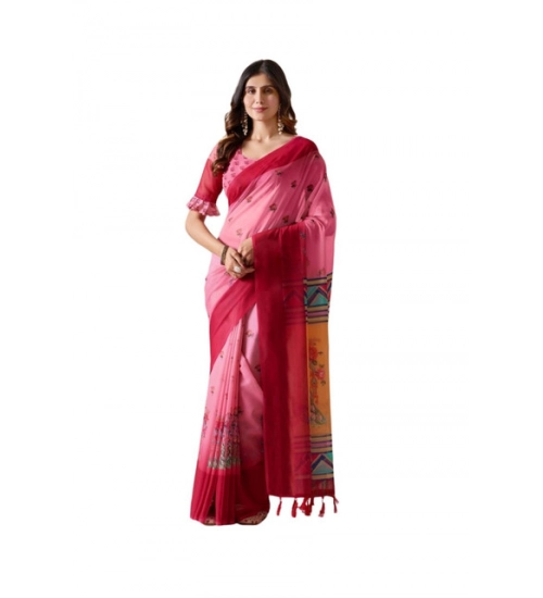 Generic Women's Georgette Printed Saree With Unstitched Blouse 5.5Mtr (Light_Pink)