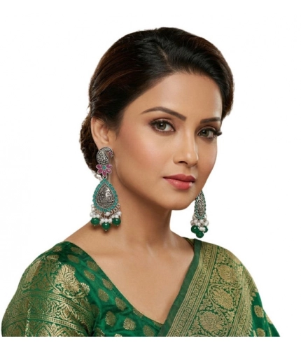 Generic Women's Zinc Alloy Gold Plated Chandbali Earrings (Multicolor)