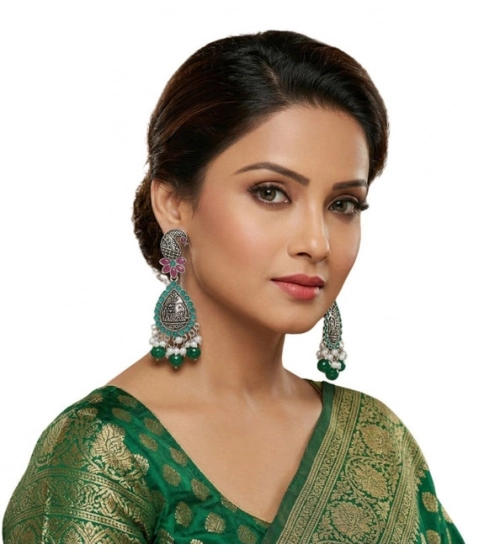 Generic Women's Zinc Alloy Gold Plated Chandbali Earrings (Multicolor) Generic Women's Zinc Alloy Gold Plated Chandbali Earrings (Multicolor)