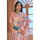 Generic Women's Printed Cotton Linen Saree withPrinted  Saree With Unstitched Blouse (Pink , 5-6Mtrs)