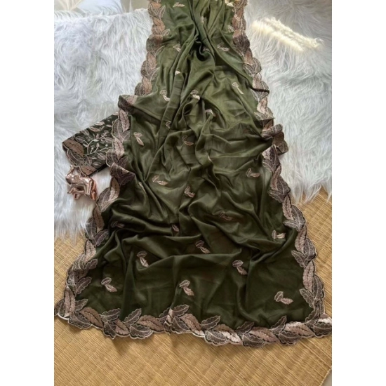 Generic Women's Georgette Embroidered Saree With Unstitched Blouse 5.5Mtr (Charcoal Green) Generic Women's Georgette Embroidered Saree With Unstitched Blouse 5.5Mtr (Charcoal Green)
