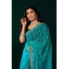 Generic Women's Net Sequence Saree With Unstitched Blouse 5.5Mtr (Turquoise)