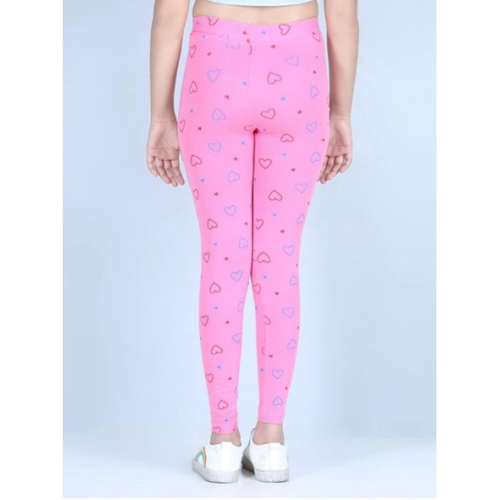 Generic Girl's Cotton Lycra Printed Elasticated Leggings (Light Pink)