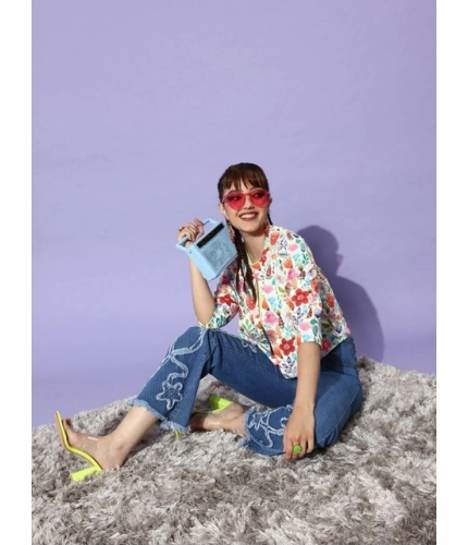 Generic Women's Polyester Floral 3-4th Sleeves Shrug (Multicolor)