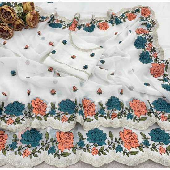 Generic Women's Chiffon Embroidered Saree With Unstitched Blouse 5.5Mtr (White) Generic Women's Chiffon Embroidered Saree With Unstitched Blouse 5.5Mtr (White)