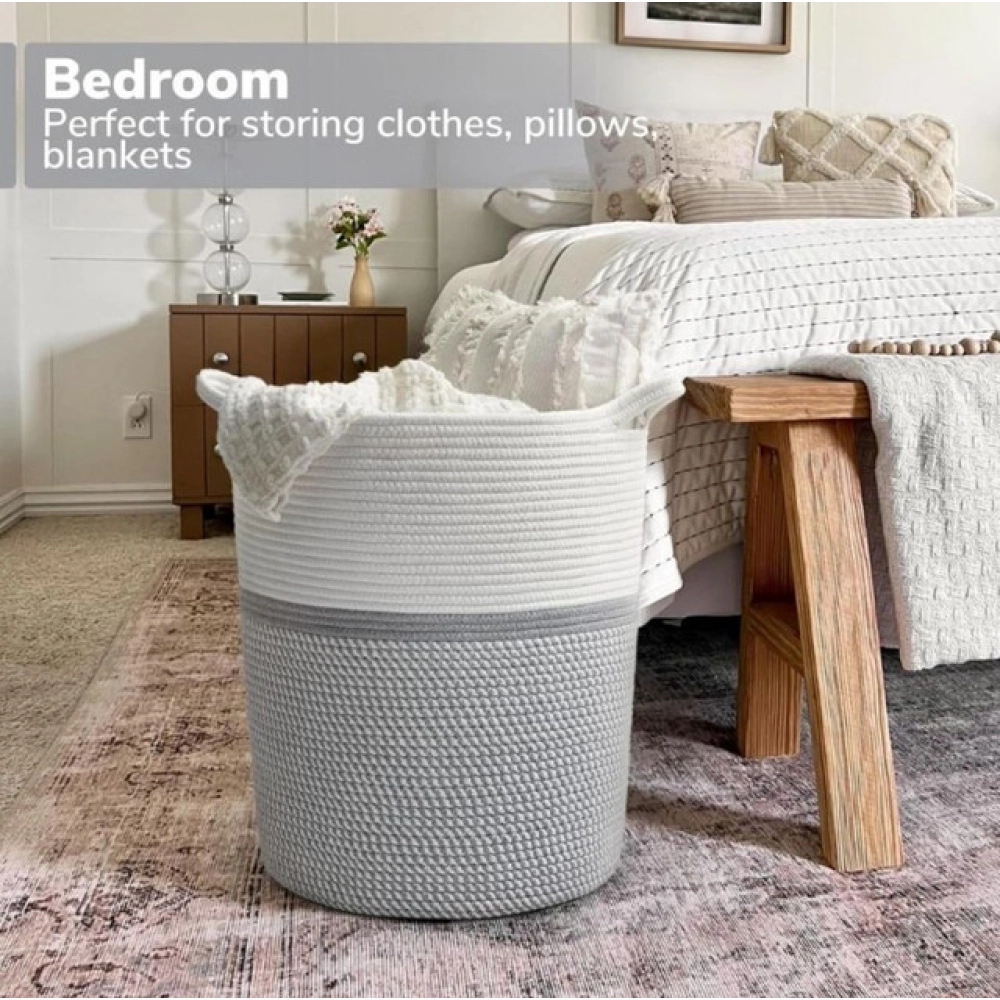 Generic Cotton Pack Of_1 12x14 Inch Storage Basket For Clothes (Grey-White) Generic Cotton Pack Of_1 12x14 Inch Storage Basket For Clothes (Grey-White)