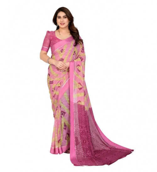 Generic Women's Georgette Printed Saree With Unstitched Blouse 5.5Mtr (Pink)