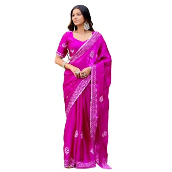 Generic Women's Faux Shimmer Floral Embroidery Ready to wear Saree With Unstitched Blouse 5.5Mtr (Pink) Generic Women's Faux Shimmer Floral Embroidery Ready to wear Saree With Unstitched Blouse 5.5Mtr (Pink)