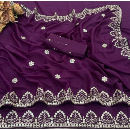 Generic Women's Georgette Embellished Saree With Unstitched Blouse 5.5Mtr (Purple) Generic Women's Georgette Embellished Saree With Unstitched Blouse 5.5Mtr (Purple)