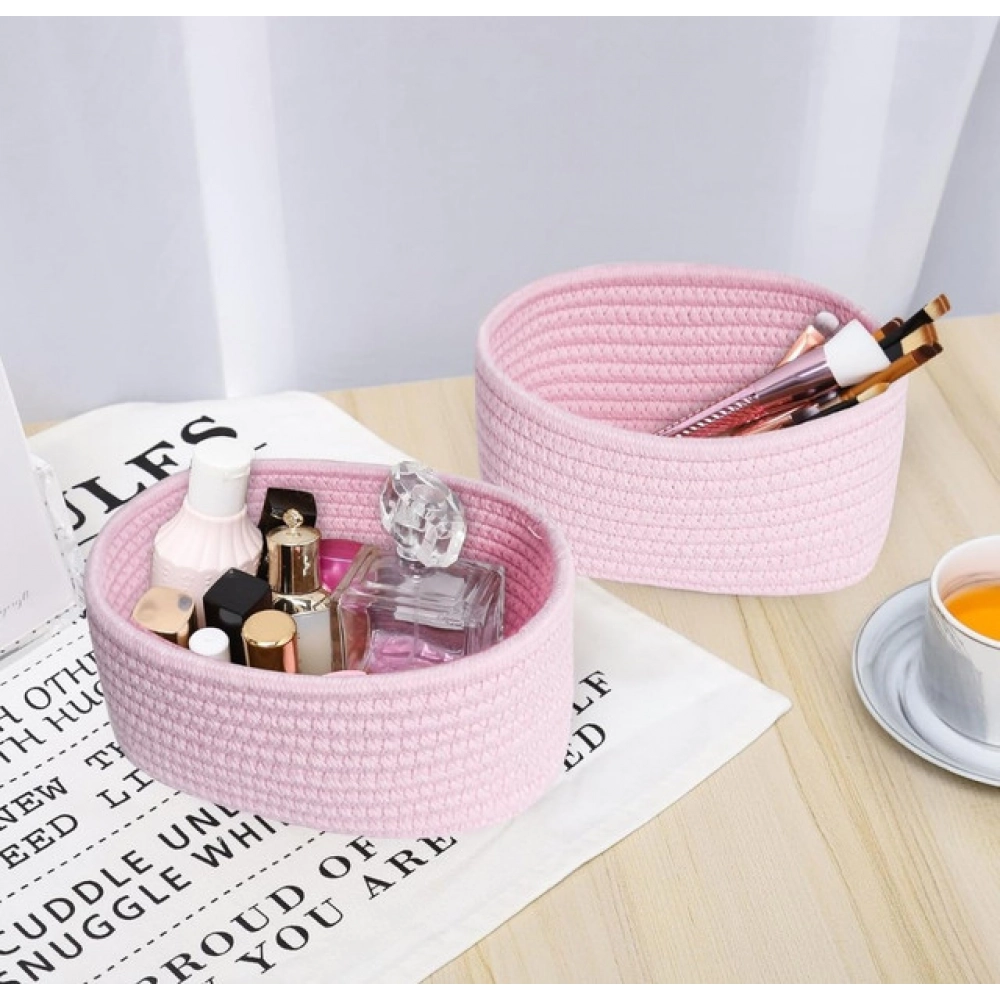 Generic Cotton 8x3 Inch Round 2 Set Bedside Organizer With Out Lid (Pink)