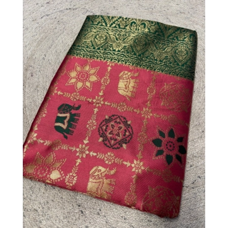 Generic Women's Jacquard Printed Saree With Unstitched Blouse 5.5Mtr (Pink)