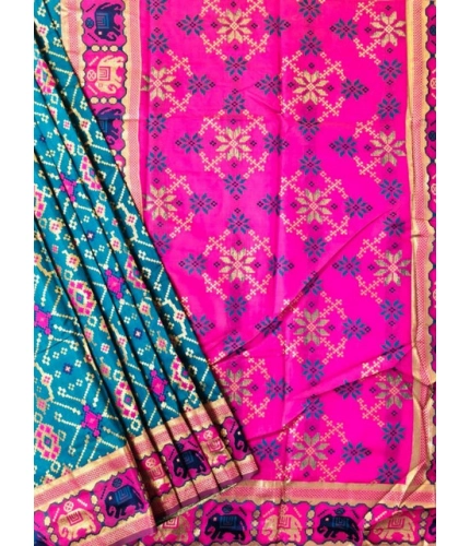 Generic Women's Patola Silk Meena And Zari Woven Saree With Unstitched Blouse 5.5Mtr (Blue)