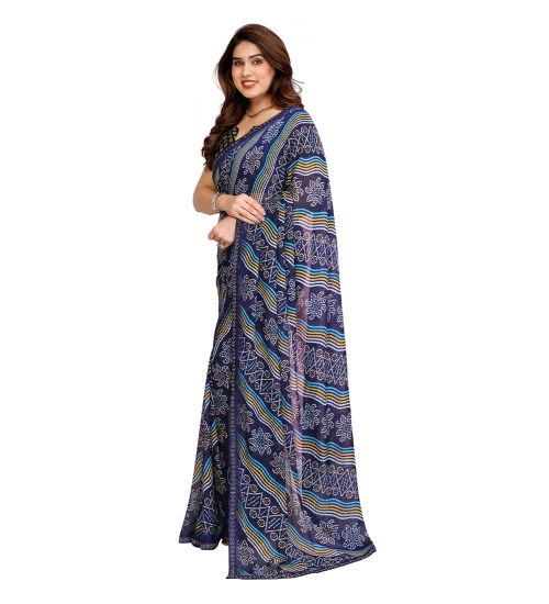 Generic Women's Georgette Printed Saree With Unstitched Blouse 5.5Mtr (Blue)