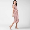 Generic Women's Polyester Pleated Flutter Dress (Champagne Gold)