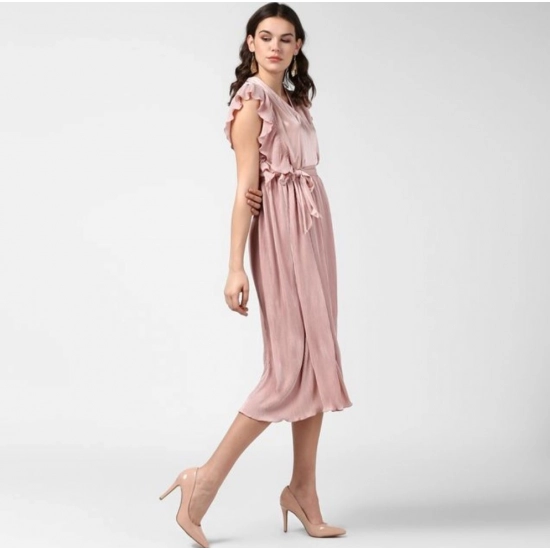 Generic Women's Polyester Pleated Flutter Dress (Champagne Gold) Generic Women's Polyester Pleated Flutter Dress (Champagne Gold)