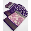 Generic Women's Cotton Blend Printed Saree With Unstitched Blouse 5.5Mtr (Purple)