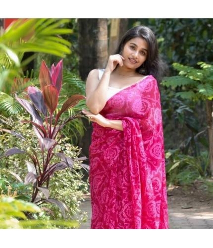 Generic Women's Georgette Printed Saree With Unstitched Blouse 5.5Mtr (Pink)