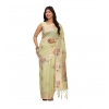 Generic Women's Linen Cotton Printed Saree With Unstitched Blouse 5.5Mtr (Light Green)