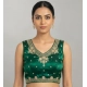 Generic Women's Silk Embroidered V-Neck Sleeveless Readymade Padded Blouse (Green, Size 38)