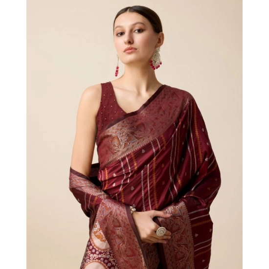 Generic Women's Soft Silk Jacquard Saree With Unstitched Blouse 5.5Mtr (Maroon)