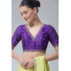 Generic Women's Banarasi Silk Sequence V Neck Non Padded Blouse (Purple 38 Ready (Alterable up to 42)