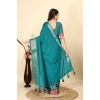 Generic Women's Cotton Blend Checkered Saree With Unstitched Blouse 5.5Mtr (Rama)