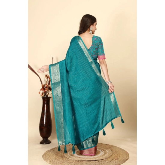 Generic Women's Cotton Blend Checkered Saree With Unstitched Blouse 5.5Mtr (Rama) Generic Women's Cotton Blend Checkered Saree With Unstitched Blouse 5.5Mtr (Rama)