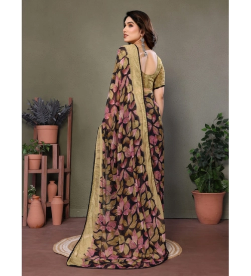 Generic Women's Chiffon Printed Saree With Unstitched Blouse 5.5Mtr (Beige)