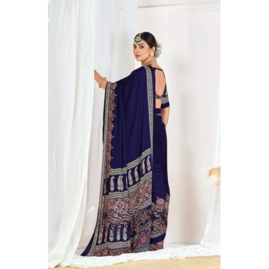 Generic Women's Crepe Printed Saree With Unstitched Blouse 5.5Mtr (Navy Blue) Generic Women's Crepe Printed Saree With Unstitched Blouse 5.5Mtr (Navy Blue)