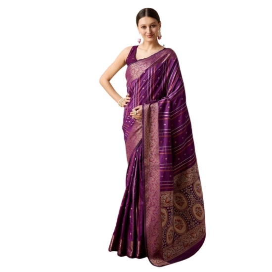 Generic Women's Soft Silk Jacquard Saree With Unstitched Blouse 5.5Mtr (Purple)