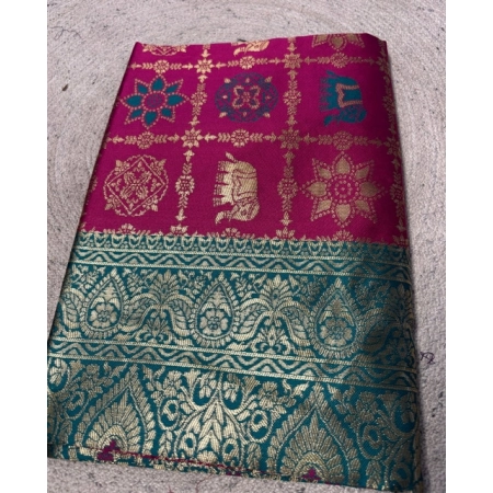 Generic Women's Jacquard Printed Saree With Unstitched Blouse 5.5Mtr (Magenta)