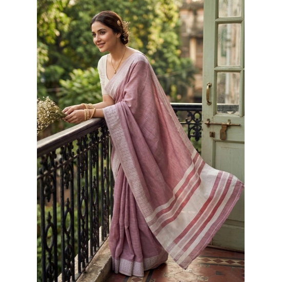 Generic Women's Linen Striped Saree With Unstitched Blouse 5.5Mtr (Magenta) Generic Women's Linen Striped Saree With Unstitched Blouse 5.5Mtr (Magenta)