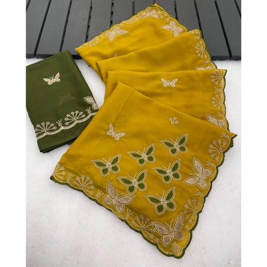 Generic Women's Star Georgette Embellished Saree With Unstitched Blouse 5.5Mtr (Mustard)