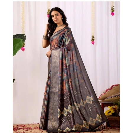 Generic Women's Faux_Silk Printed Saree With Unstitched Blouse 5.5Mtr (Navy_Blue) Generic Women's Faux_Silk Printed Saree With Unstitched Blouse 5.5Mtr (Navy_Blue)