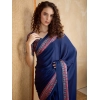 Generic Women's Satin Crepe Printed Saree With Unstitched Blouse 5.5Mtr (Navy Blue)