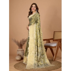 Generic Women's Jacquard Saree With Unstitched Blouse 5.5Mtr (Olive)
