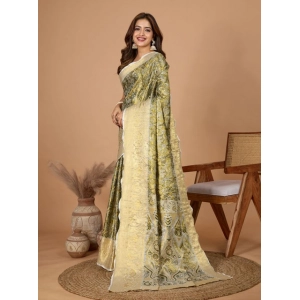 Generic Women's Jacquard Saree With Unstitched Blouse 5.5Mtr (Olive)