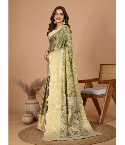 Generic Women's Jacquard Saree With Unstitched Blouse 5.5Mtr (Olive)