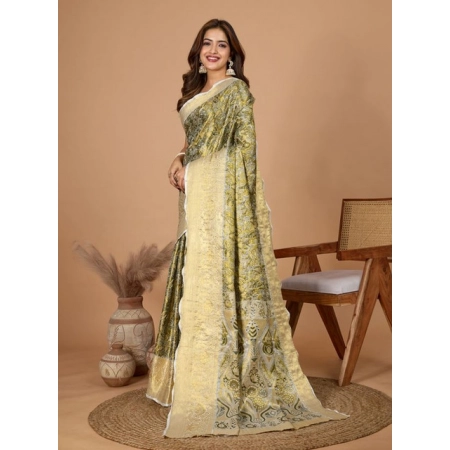 Generic Women's Jacquard Saree With Unstitched Blouse 5.5Mtr (Olive)