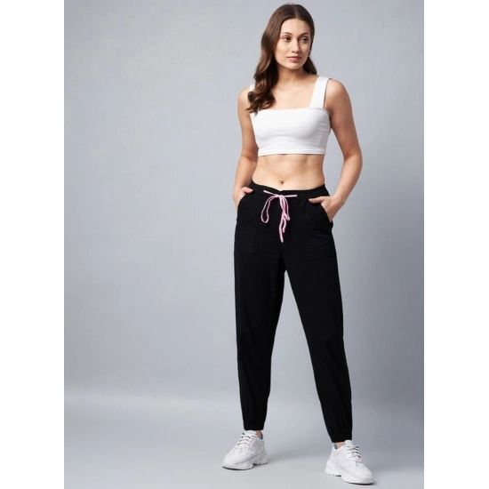 Generic Women's Cotton Twill Solid Elasticated Trousers (Black)
