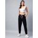 Generic Women's Cotton Twill Solid Elasticated Trousers (Black)