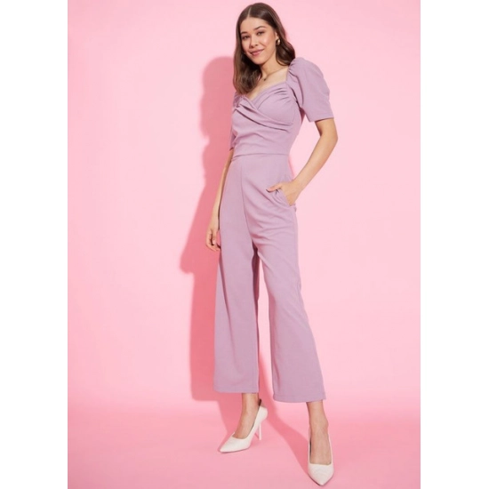 Generic Women's Polyester Lycra Solid Puff Sleeve Jumpsuit (Lavender) Generic Women's Polyester Lycra Solid Puff Sleeve Jumpsuit (Lavender)
