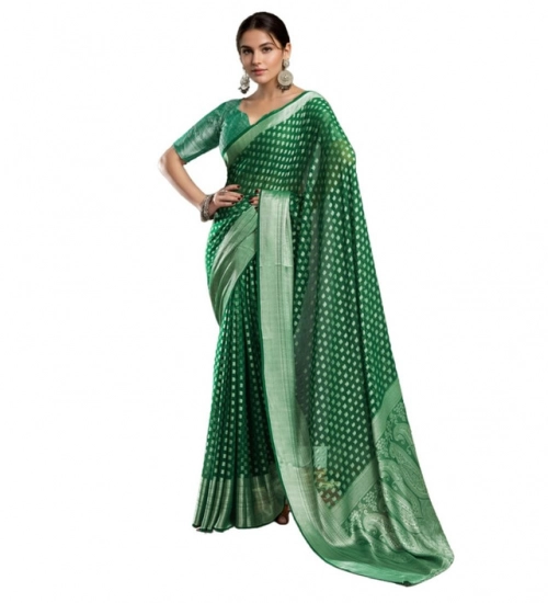 Generic Women's Georgette Weaving Saree With Unstitched Blouse 5.5Mtr (Green)