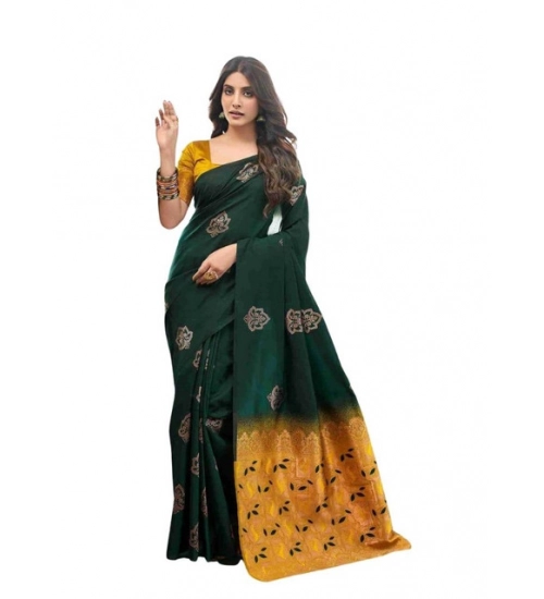 Generic Women's Soft Lichi Silk Printed Saree With Unstitched Blouse 5.5Mtr (Green)