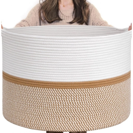 Generic Cotton Dori 16x14 Inch Storage Basket For Clothes With Out Lid (White-Beige-White) Generic Cotton Dori 16x14 Inch Storage Basket For Clothes With Out Lid (White-Beige-White)