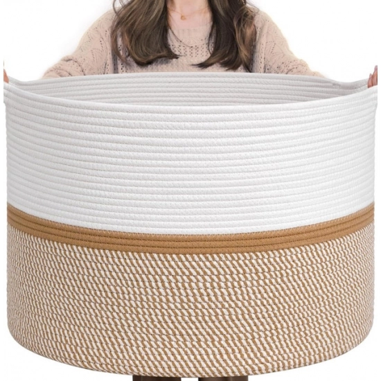 Generic Cotton Dori 16x14 Inch Storage Basket For Clothes With Out Lid (White-Beige-White) Generic Cotton Dori 16x14 Inch Storage Basket For Clothes With Out Lid (White-Beige-White)