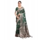 Generic Women's Banarasi Silk Printed Saree With Unstitched Blouse 5.5Mtr (Dark Green)