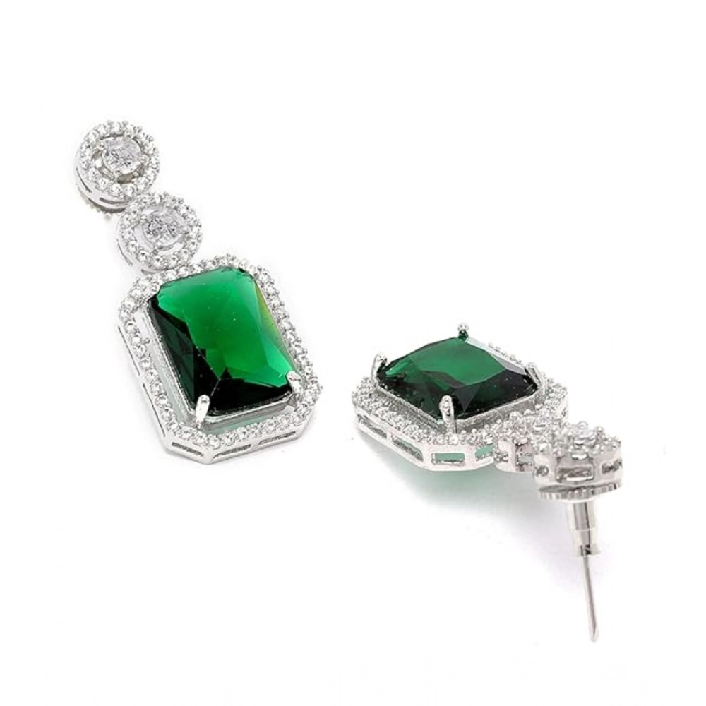 Generic Women's Brass Silver Plated Drop Earrings (Green) Generic Women's Brass Silver Plated Drop Earrings (Green)
