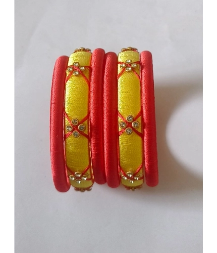 Generic Women's Plastic Silk Thread Bangles (Lemon Yellow, Size: 2.2)