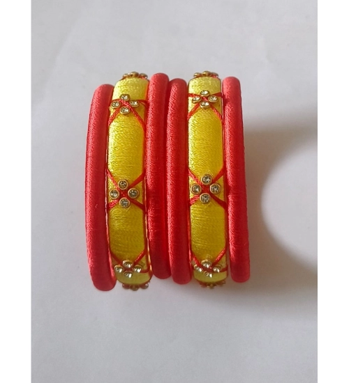 Generic Women's Plastic Silk Thread Bangles (Lemon Yellow, Size: 2.2)
